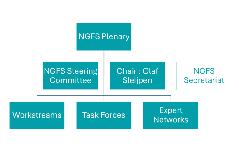 The NGFS relies mostly on workstreams, taskforces and expert networks which provide deliverables and insights to the Steering Committee and the NGFS Plenary.